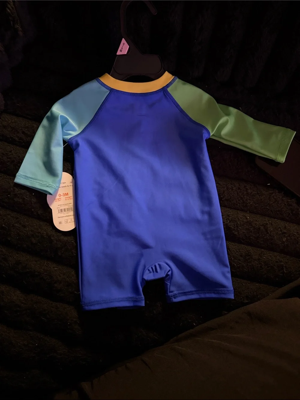 Kids Blue One-Piece Rash Guard Swimsuit with Colorblock Sleeves